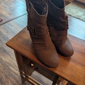 JustFab Chocolate Brown Braided Buckle Ankle Booties